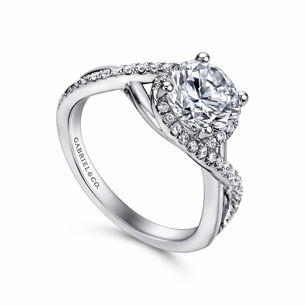 Platinum 'Courtney' Twist Round Diamond Engagement Ring