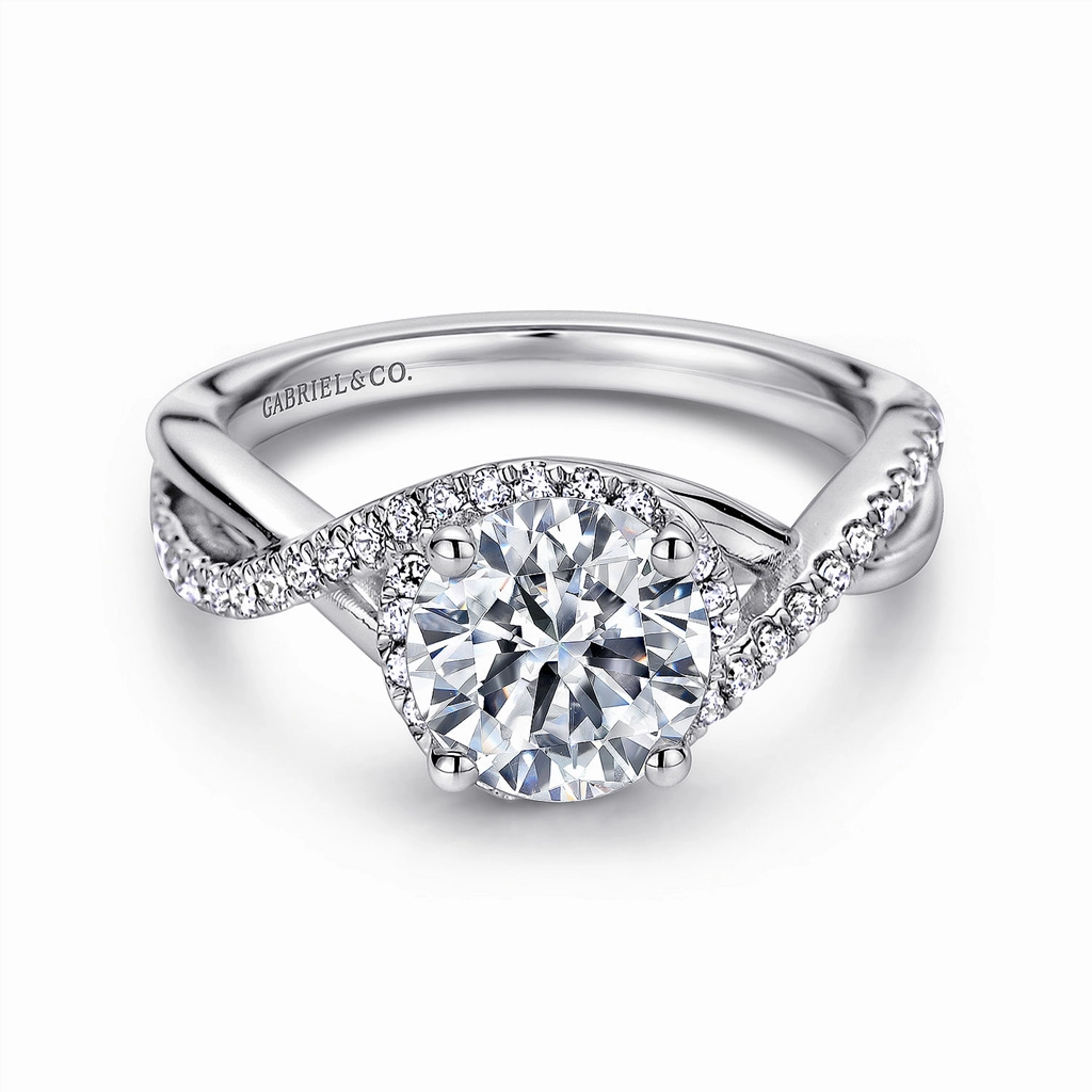Platinum 'Courtney' Twist Round Diamond Engagement Ring