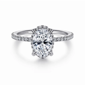 Platinum 'Hart' Hidden Halo Oval Diamond Engagement Ring