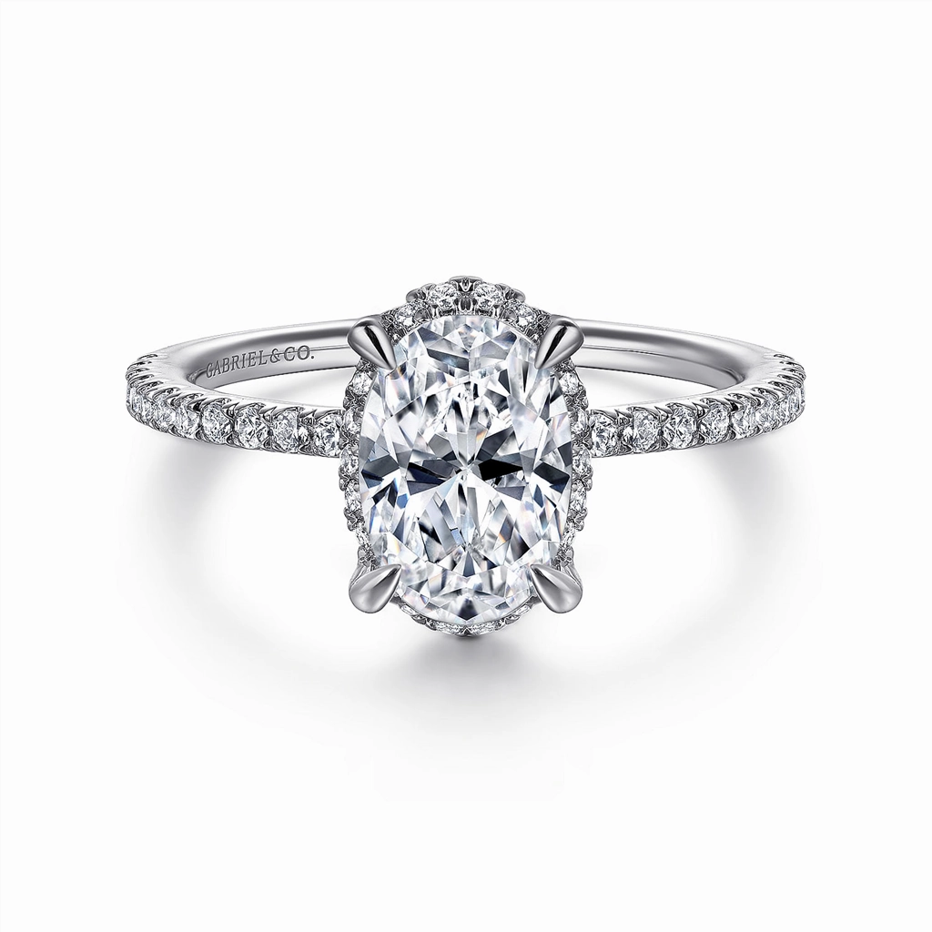 Platinum 'Hart' Hidden Halo Oval Diamond Engagement Ring