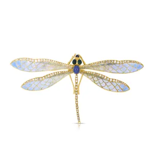 Plique--Jour Sapphire, Emerald & Diamond Dragonfly Brooch
