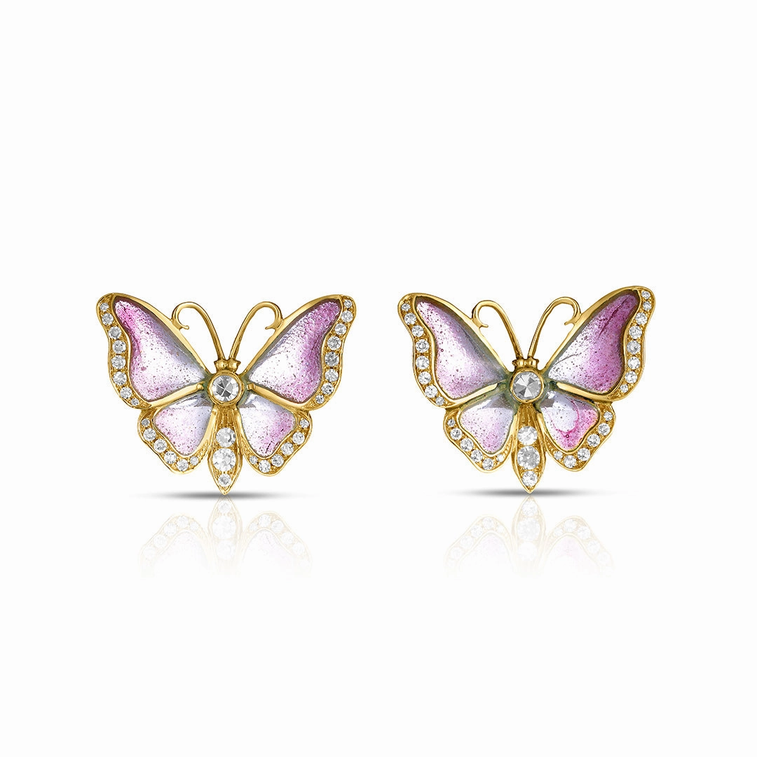 Plique--Jour Diamond Butterfly Earrings
