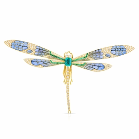 Plique--Jour Emerald & Diamond Dragonfly Brooch