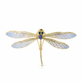 Plique--Jour Sapphire, Emerald & Diamond Dragonfly Brooch
