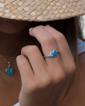 Plumeria Flower Blue Opal Ring ~Sterling Silver 925~ SMR045