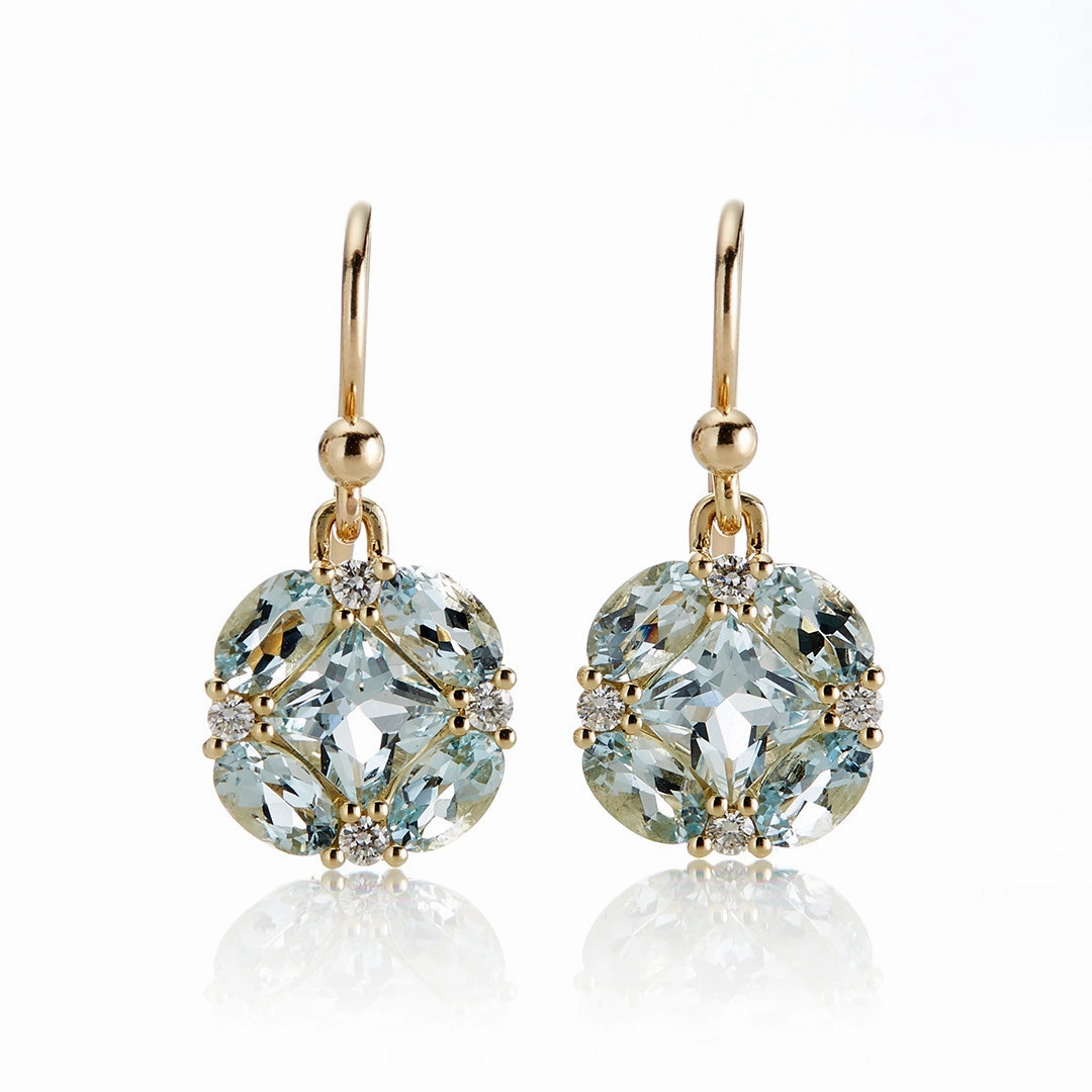 Quadrille Drop Earrings in Aquamarine & Diamonds