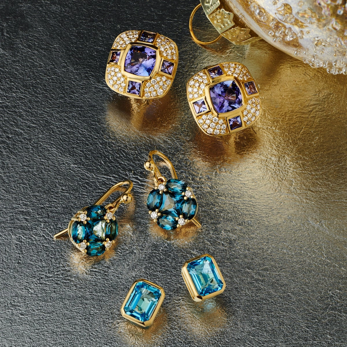 Quadrille Drop Earrings in London Blue Topaz & Diamonds