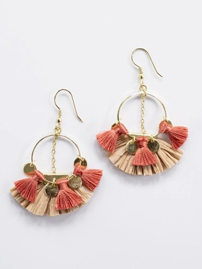 Raffia Charm Earrings - Pink