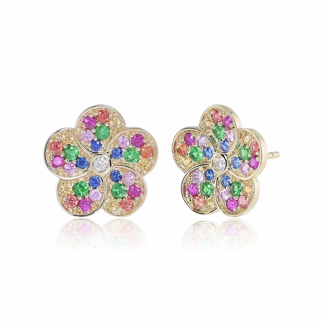 Rainbow Gemstone Flower Earrings