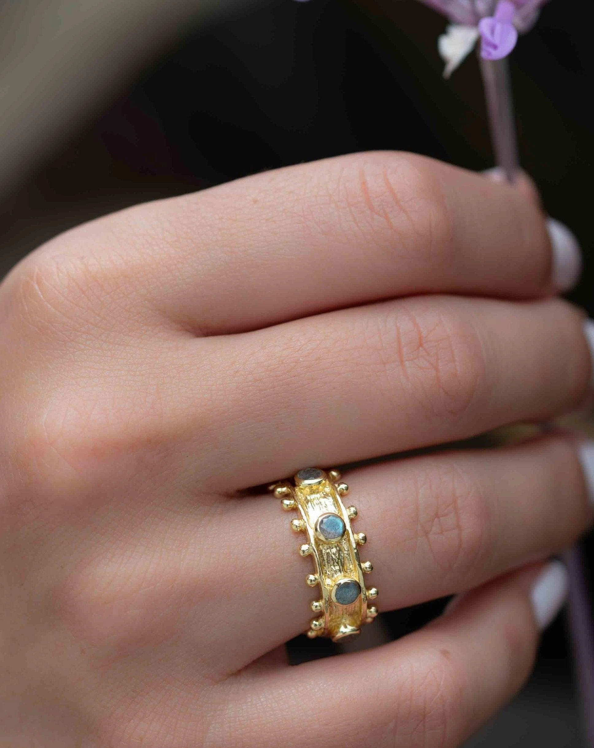 Rainbow Labradorite ~ Ring ~ 18k Gold Plated ~ MR323