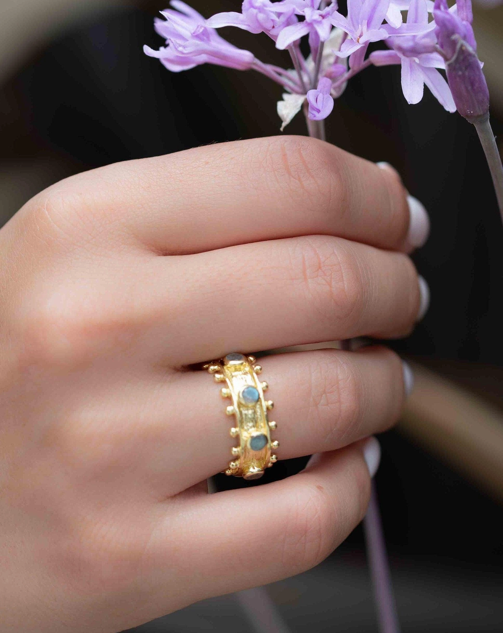 Rainbow Labradorite ~ Ring ~ 18k Gold Plated ~ MR323