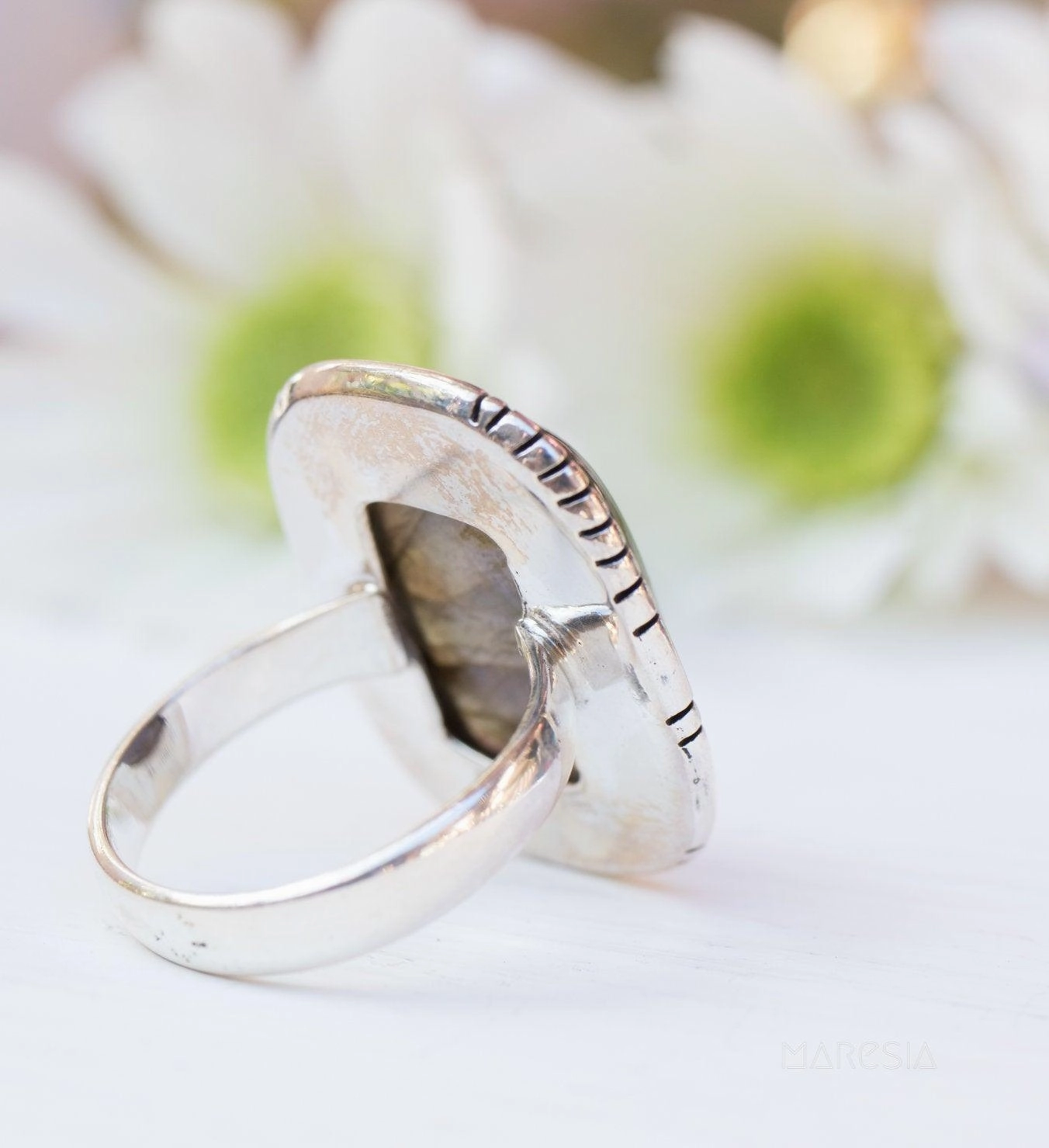 Rainbow Labradorite Rectangular Ring ~ Sterling Silver 925 ~ MR179