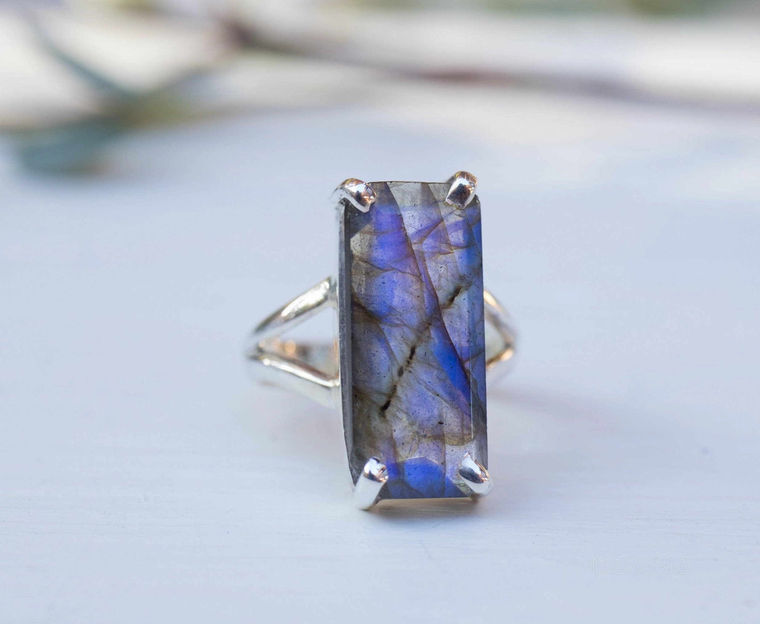 Rainbow Labradorite Rectangular Ring ~Sterling Silver 925 ~ MR277