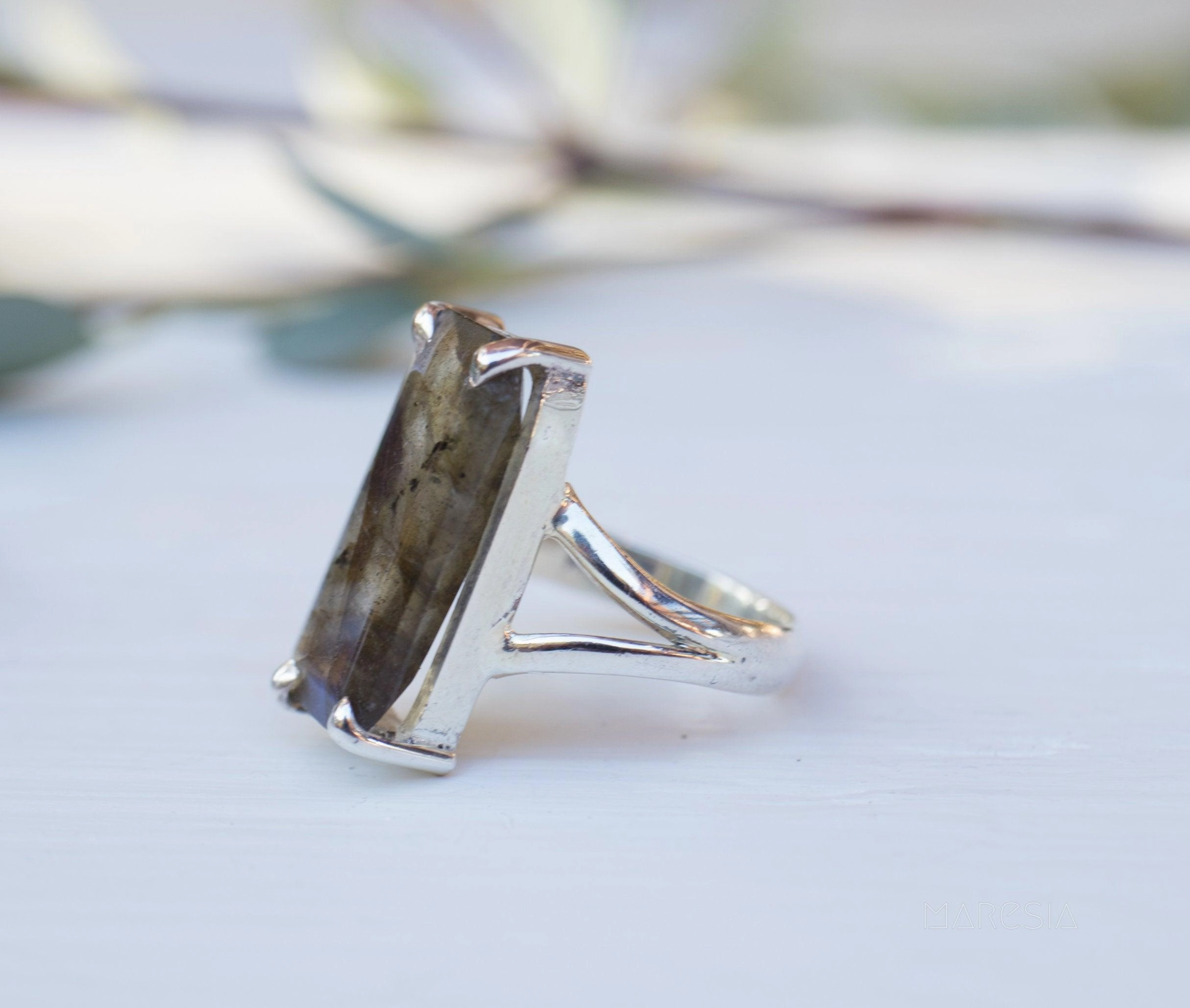 Rainbow Labradorite Rectangular Ring ~Sterling Silver 925 ~ MR277