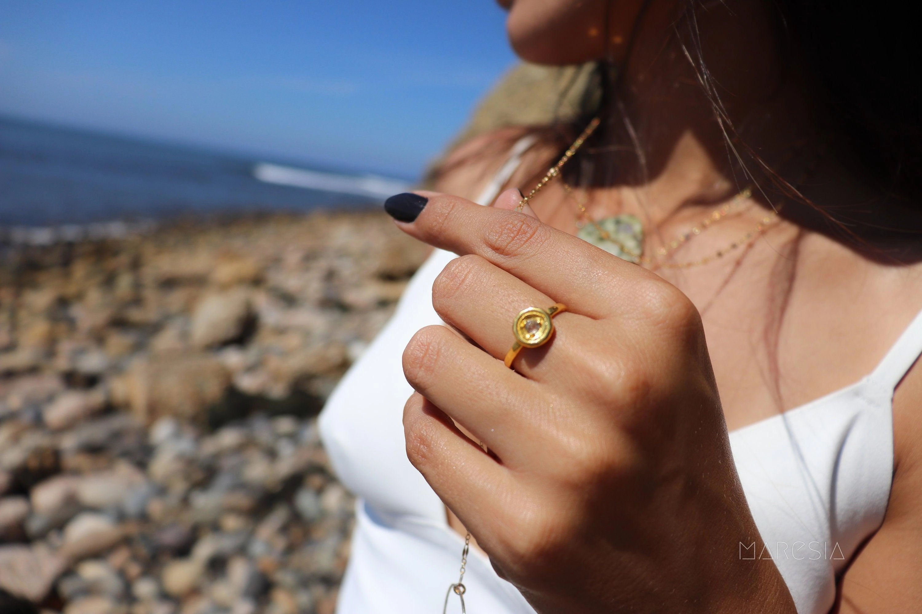Rainbow Labradorite Ring ~  14k Gold Plated over Sterling Silver -MR123A