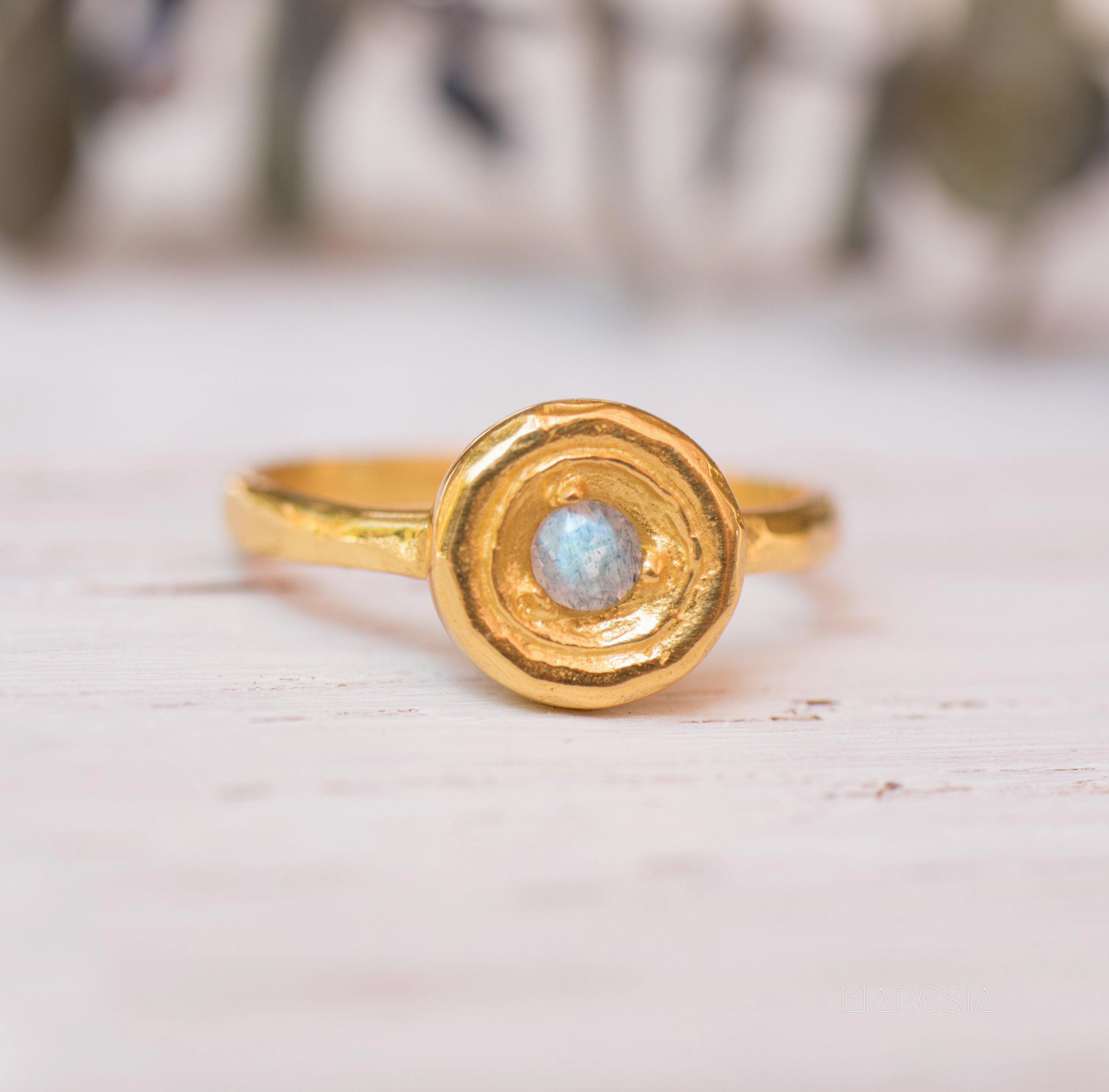 Rainbow Labradorite Ring ~  14k Gold Plated over Sterling Silver -MR123A