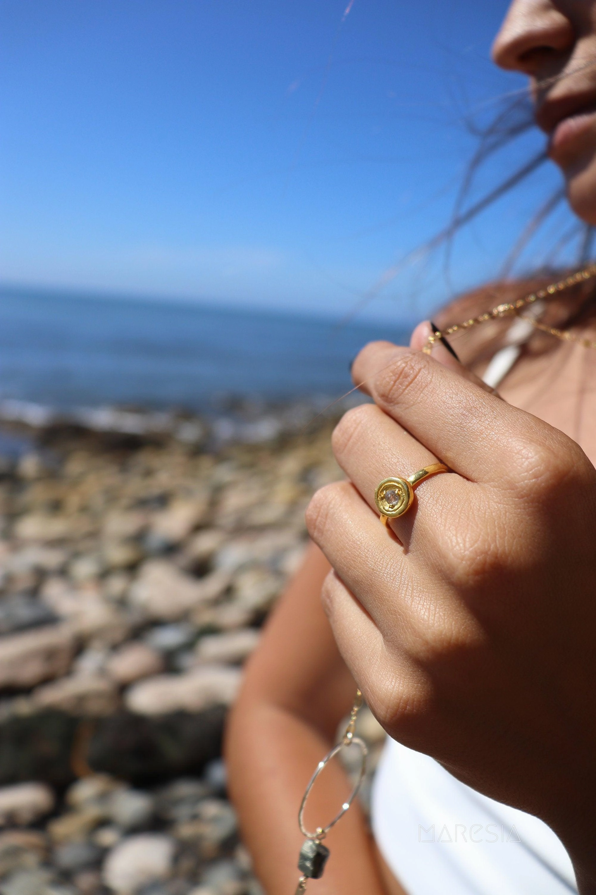 Rainbow Labradorite Ring ~  14k Gold Plated over Sterling Silver -MR123A