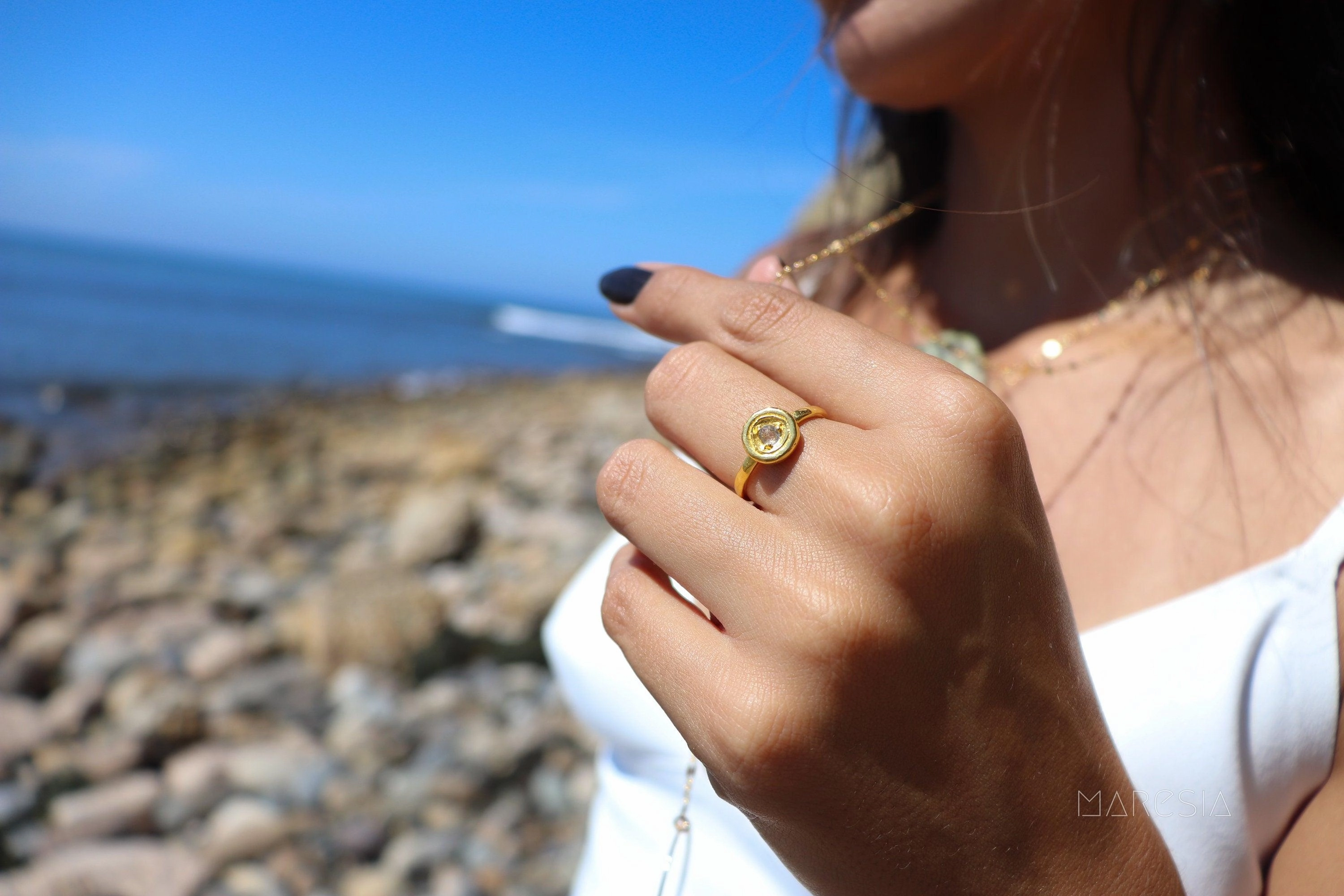 Rainbow Labradorite Ring ~  14k Gold Plated over Sterling Silver -MR123A