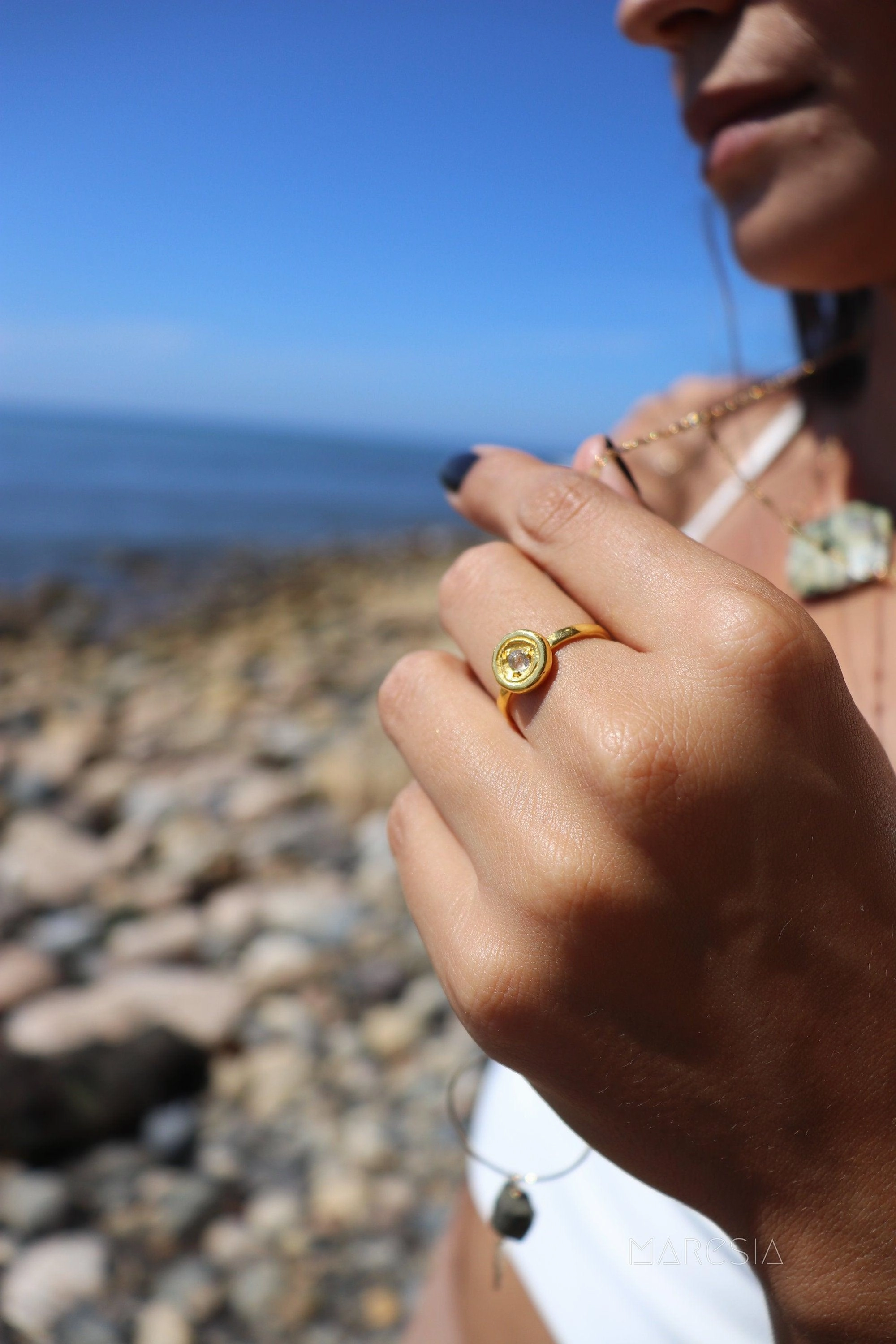 Rainbow Labradorite Ring ~  14k Gold Plated over Sterling Silver -MR123A