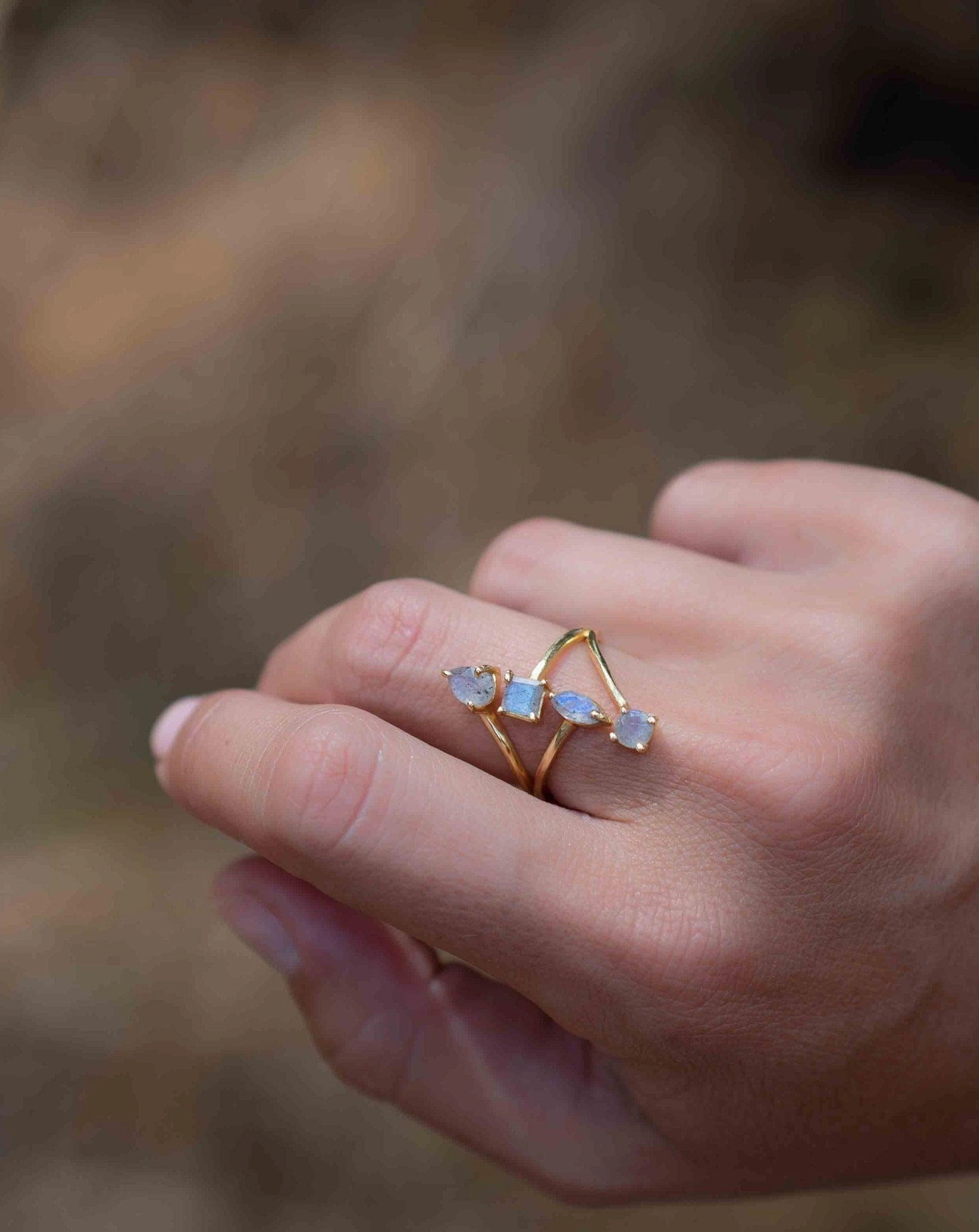 Rainbow Labradorite Ring ~ 18k Gold Plated ~ MR306