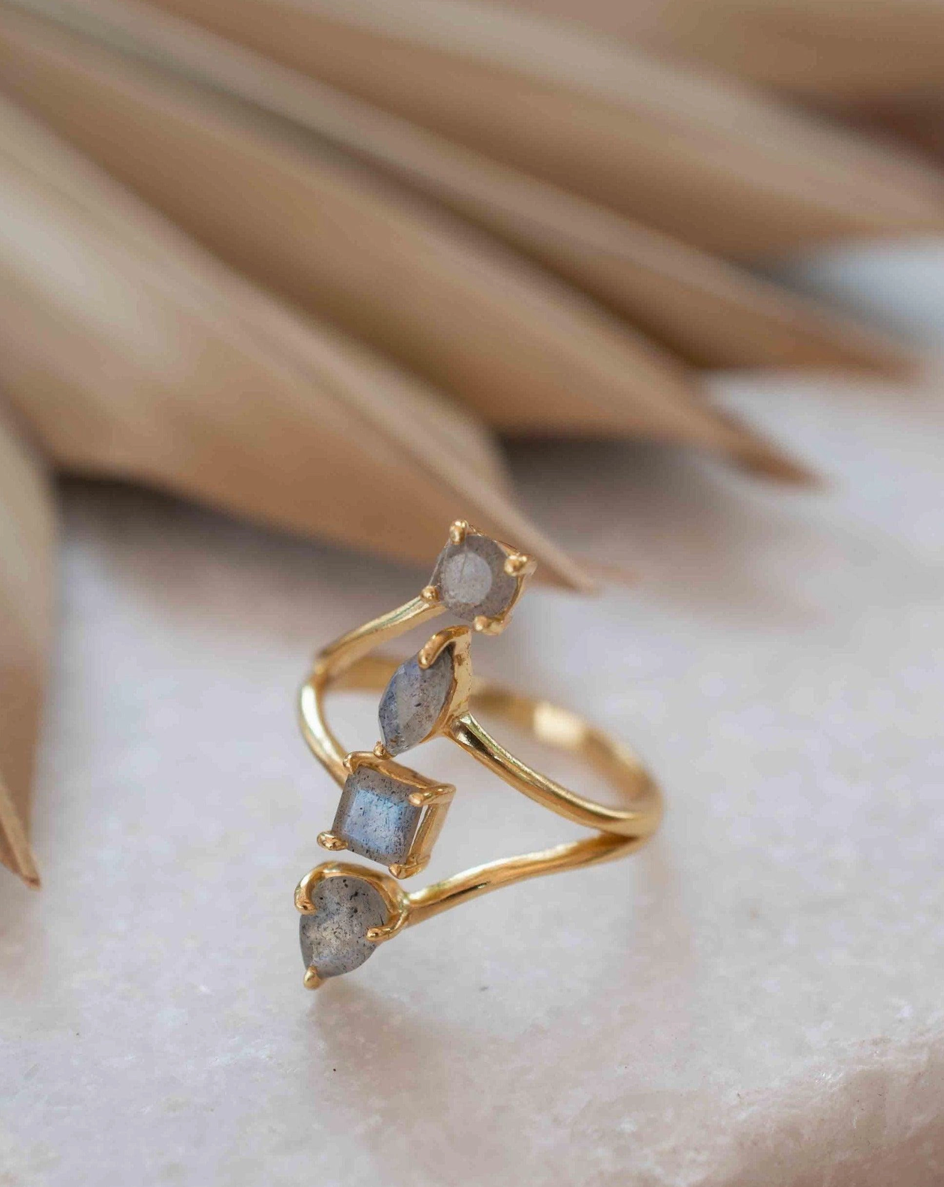 Rainbow Labradorite Ring ~ 18k Gold Plated ~ MR306