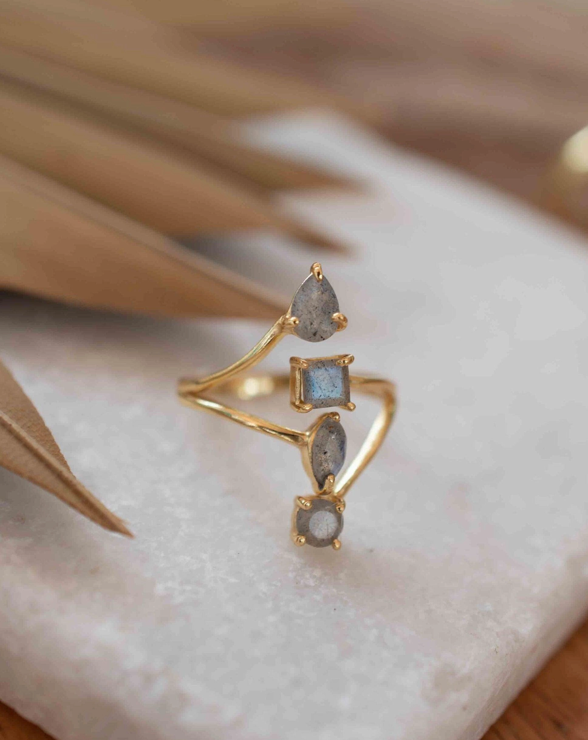 Rainbow Labradorite Ring ~ 18k Gold Plated ~ MR306