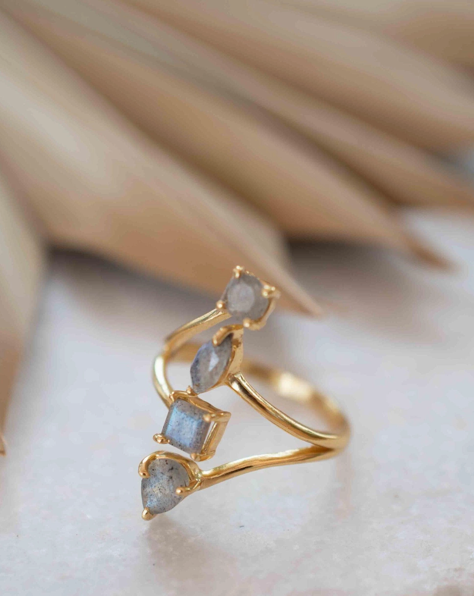 Rainbow Labradorite Ring ~ 18k Gold Plated ~ MR306