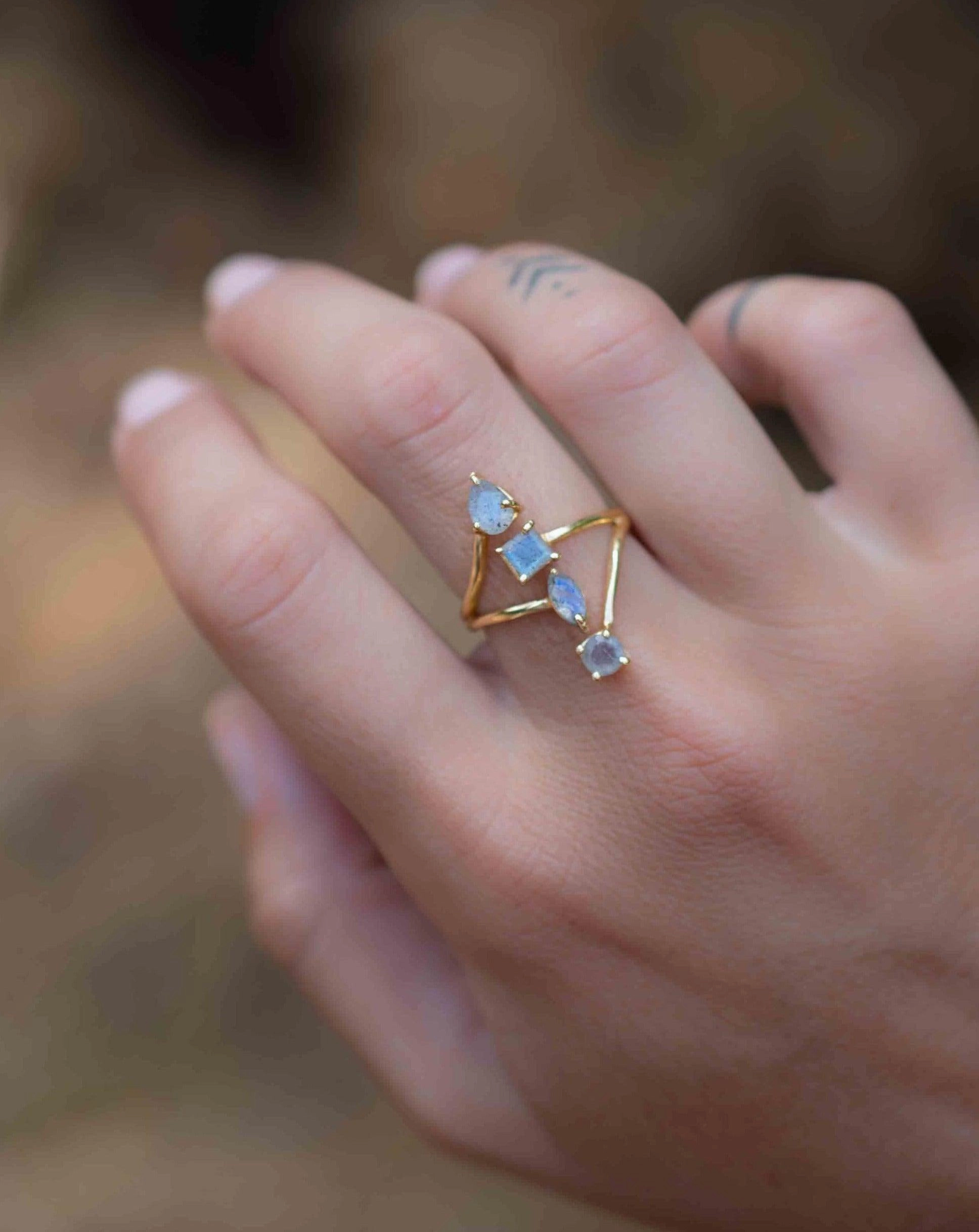 Rainbow Labradorite Ring ~ 18k Gold Plated ~ MR306