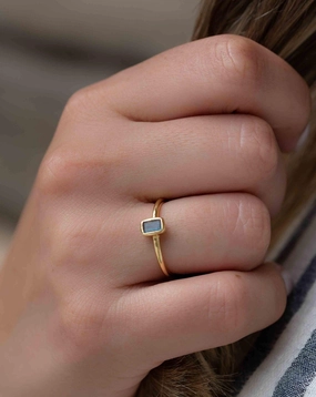 Rainbow Labradorite Ring ~ Rectangular Stone ~ 18k Gold Plated ~ MR320