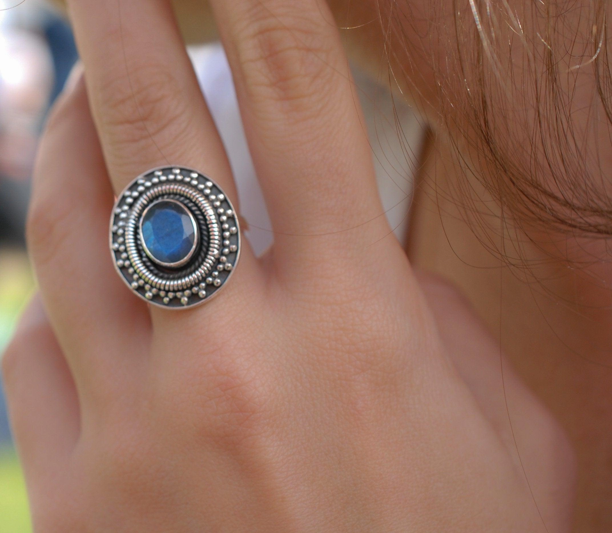 Rainbow Labradorite Ring ~ Sterling Silver 925~ MR107
