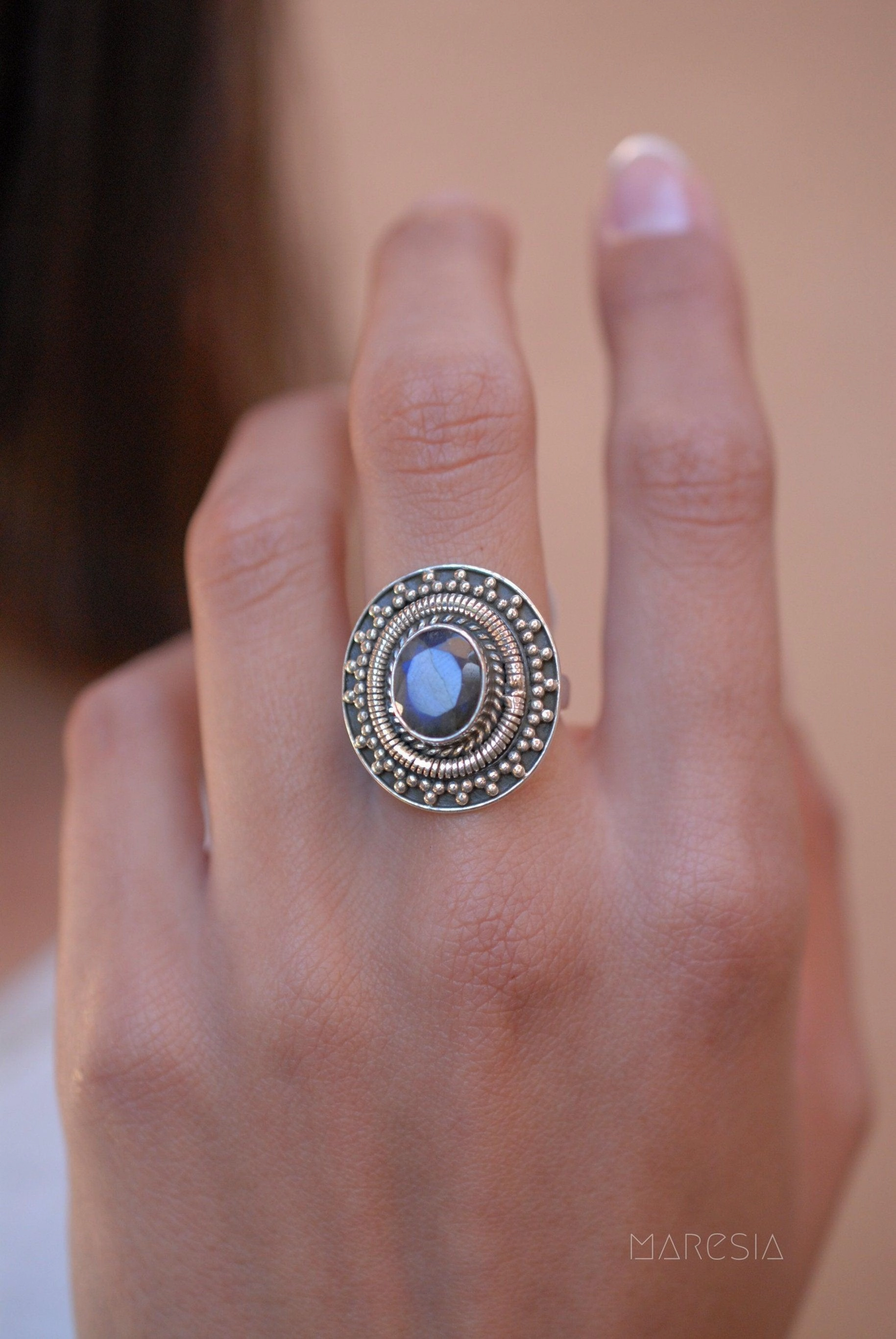 Rainbow Labradorite Ring ~ Sterling Silver 925~ MR107