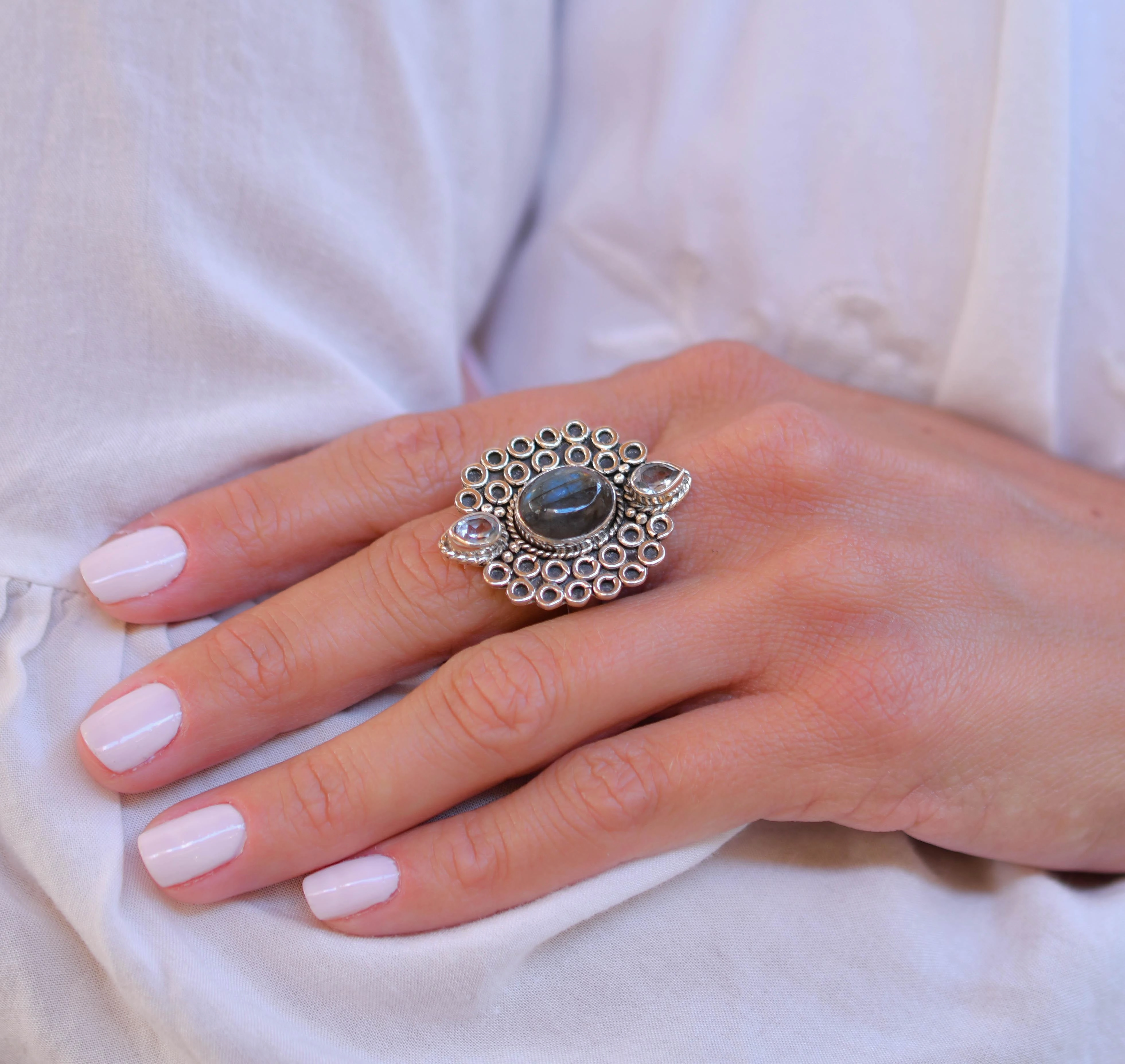Rainbow Labradorite Ring ~Sterling Silver 925 ~ MR070