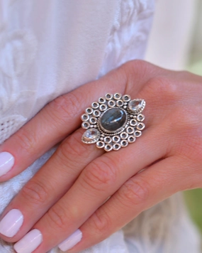 Rainbow Labradorite Ring ~Sterling Silver 925 ~ MR070