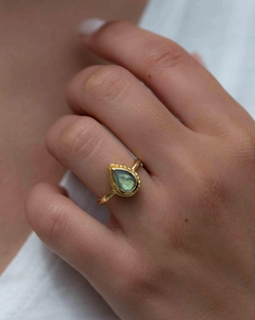 Rainbow Labradorite Tear Drop Ring ~ 18k Gold Plated ~ MR315