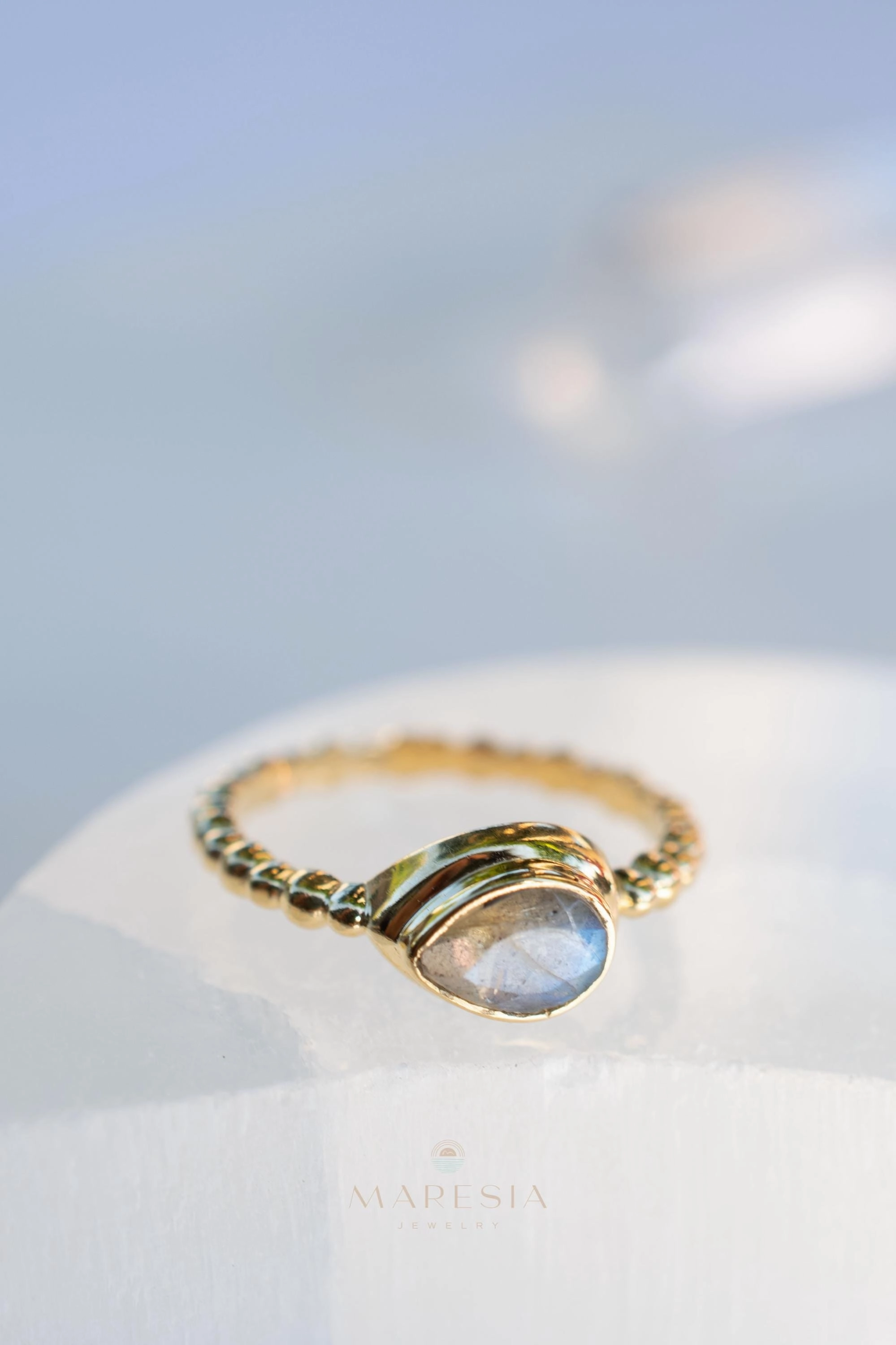 Rainbow Labradorite Tear Drop Ring ~ 18k Gold Plated over Sterling Silver ~MR353