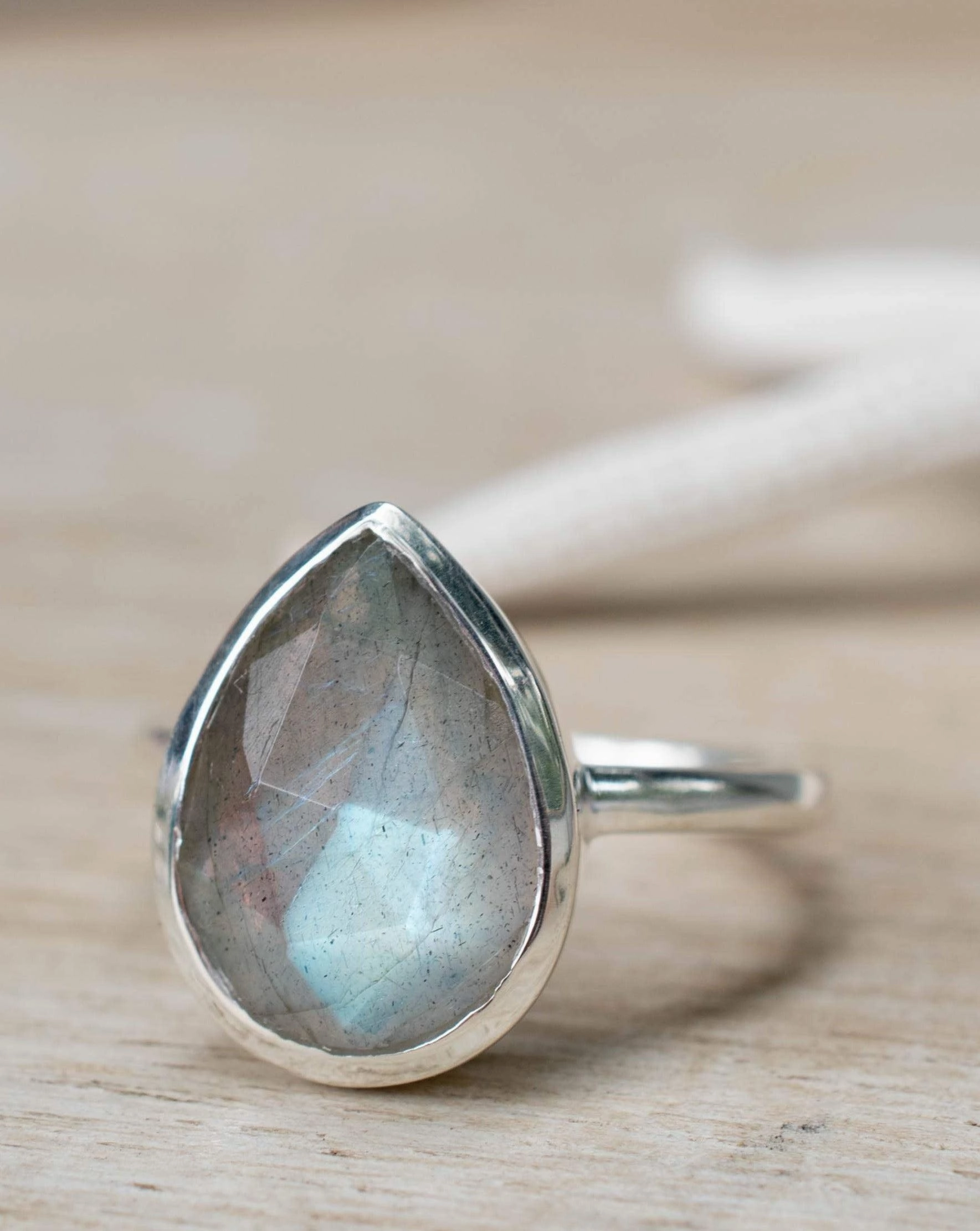 Rainbow Labradorite Tear Drop Ring ~ Sterling Silver 925 ~ MR225