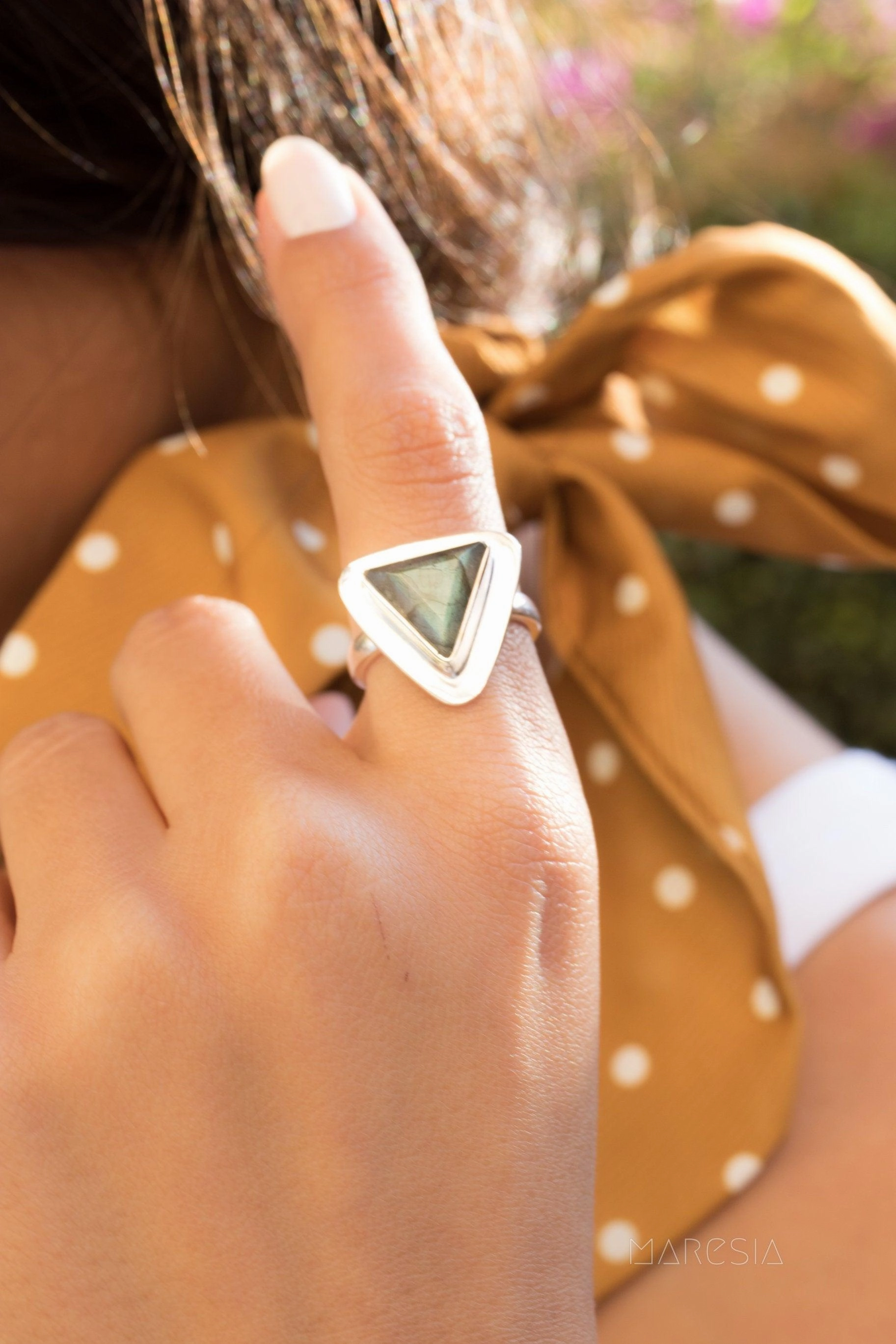 Rainbow Labradorite Triangle Ring Large ~ Sterling Silver 925 ~ MR115