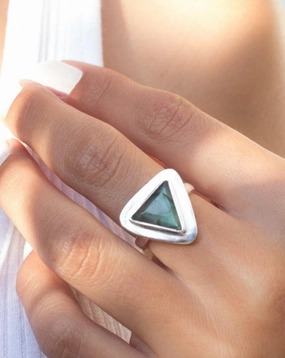 Rainbow Labradorite Triangle Ring Large ~ Sterling Silver 925 ~ MR115