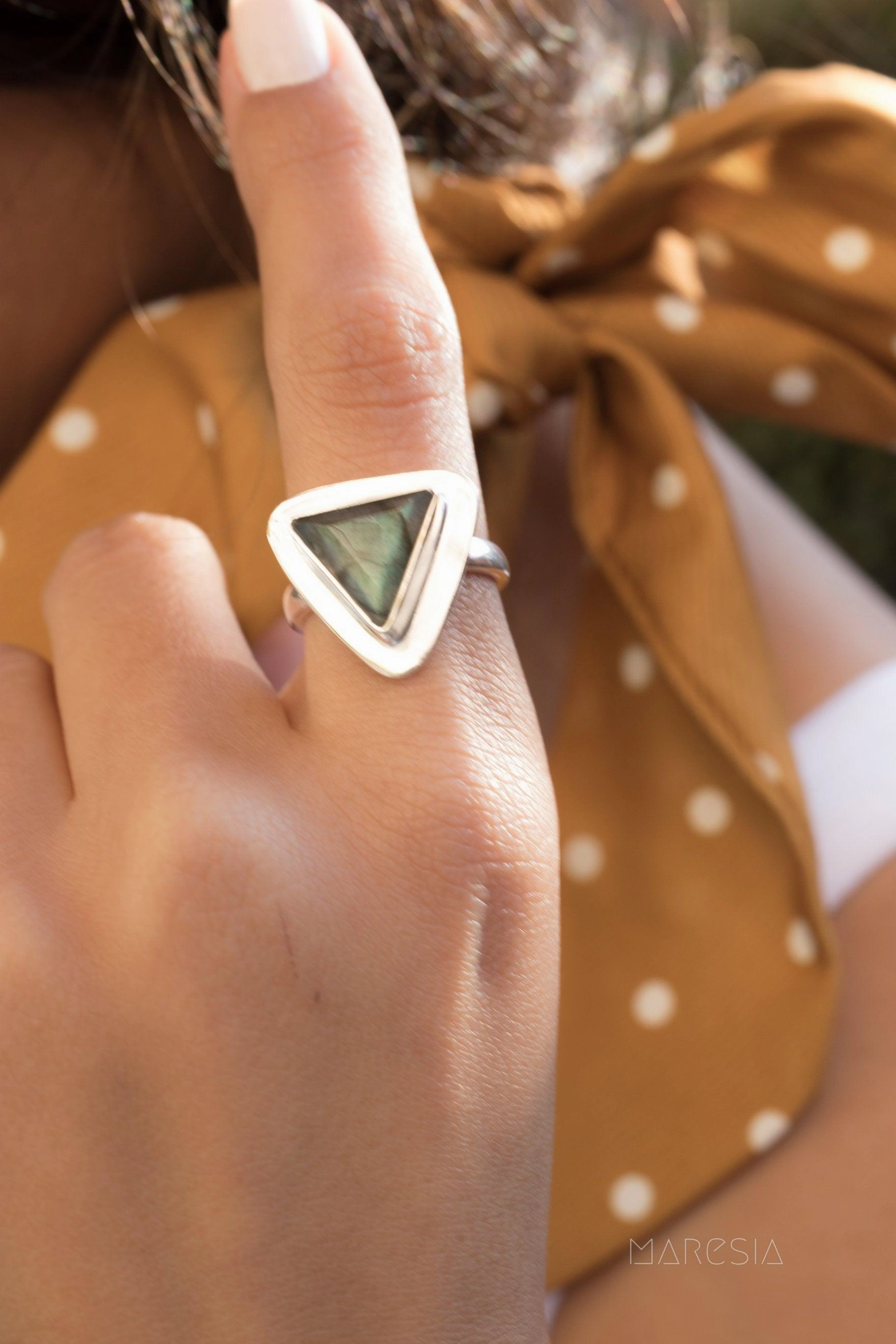 Rainbow Labradorite Triangle Ring Large ~ Sterling Silver 925 ~ MR115