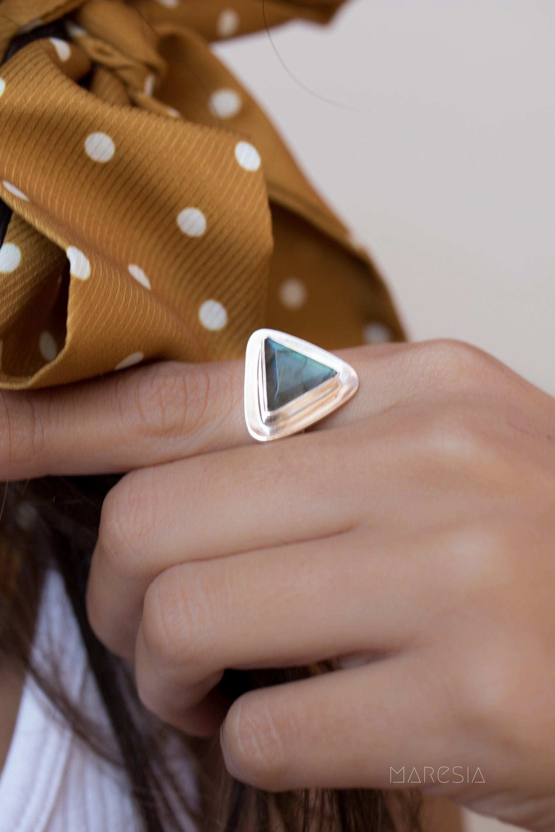 Rainbow Labradorite Triangle Ring Large ~ Sterling Silver 925 ~ MR115