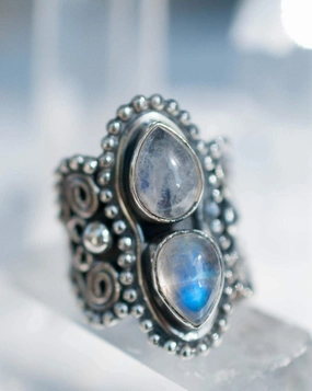 Rainbow Moonstone Ring ~ Sterling Silver 925 ~MR056