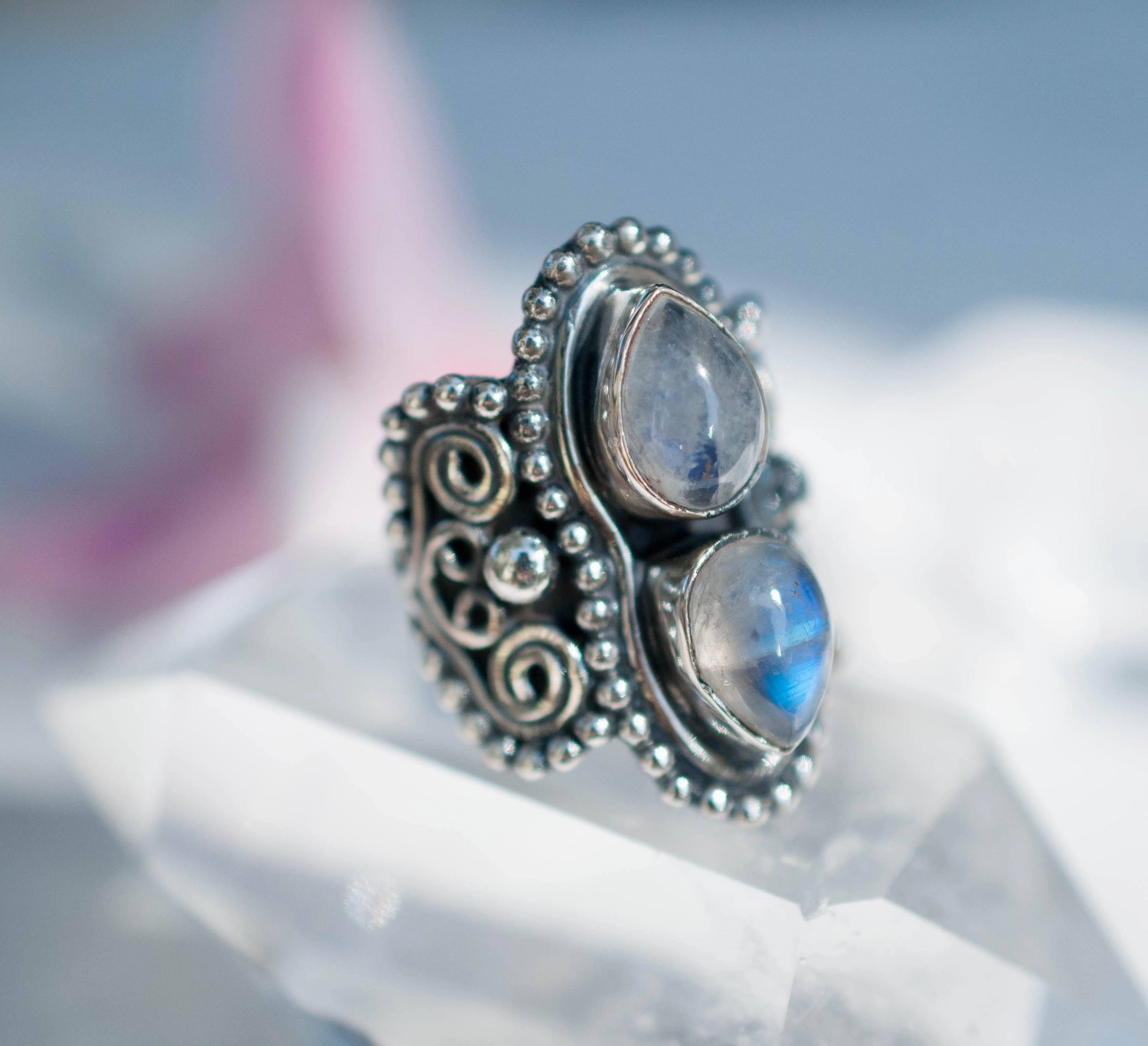 Rainbow Moonstone Ring ~ Sterling Silver 925 ~MR056