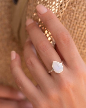 Rainbow Moonstone Tear Drop Ring ~ Sterling Silver 925 ~ MR223