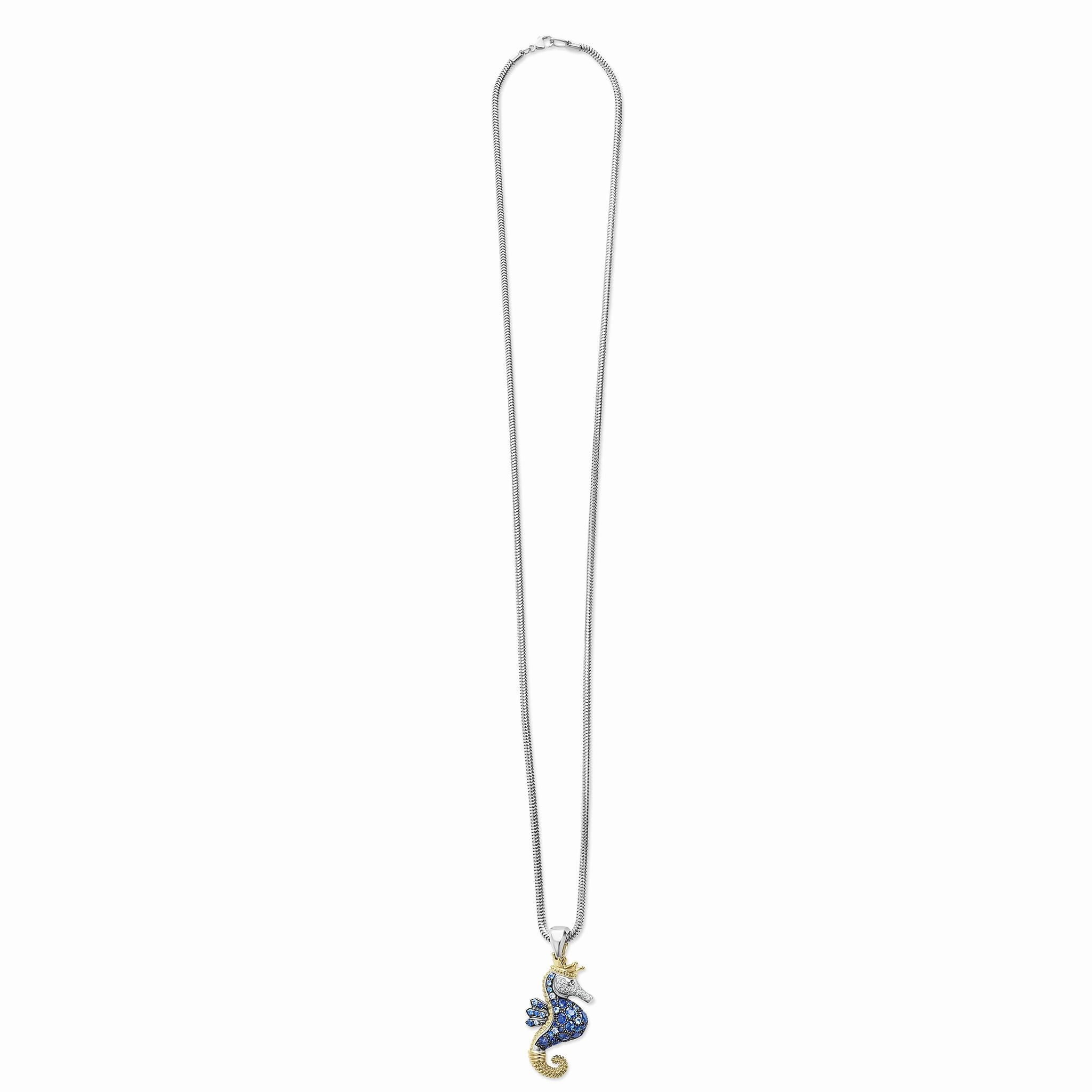 Rare Wonders Blue Sapphire and Diamond Seahorse Pendant Necklace