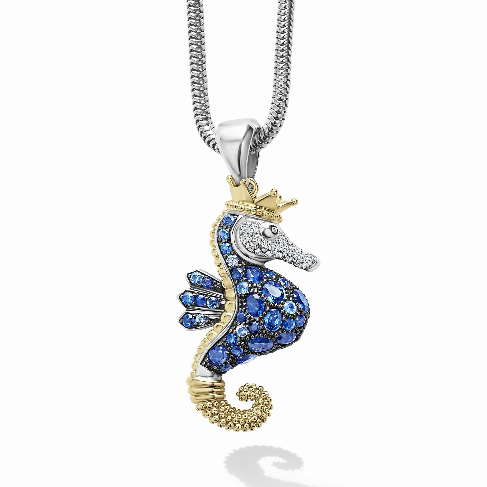 Rare Wonders Blue Sapphire and Diamond Seahorse Pendant Necklace