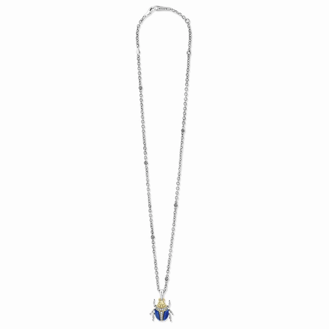 Rare Wonders Lapis Beetle Diamond Pendant Necklace