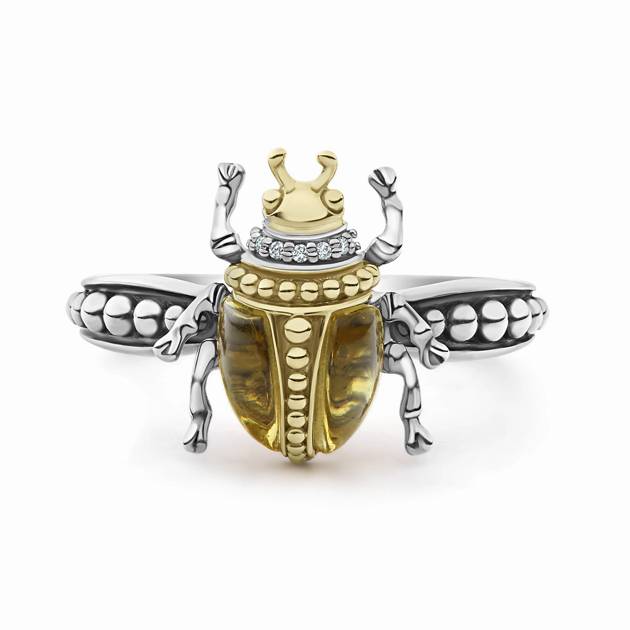 Rare Wonders Olive Quartz Beetle Diamond Ring