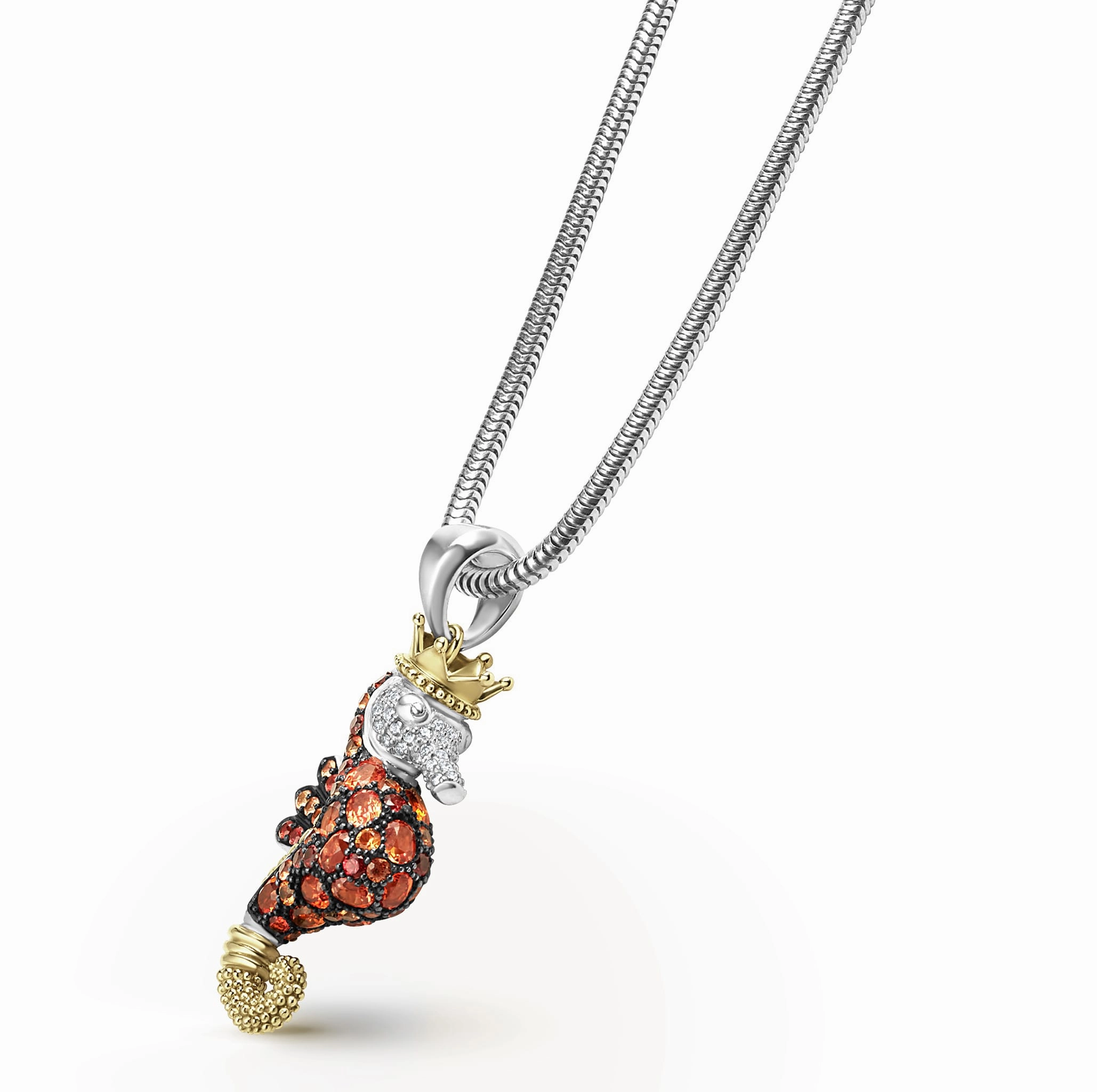 Rare Wonders Orange Sapphire and Diamond Seahorse Pendant Necklace