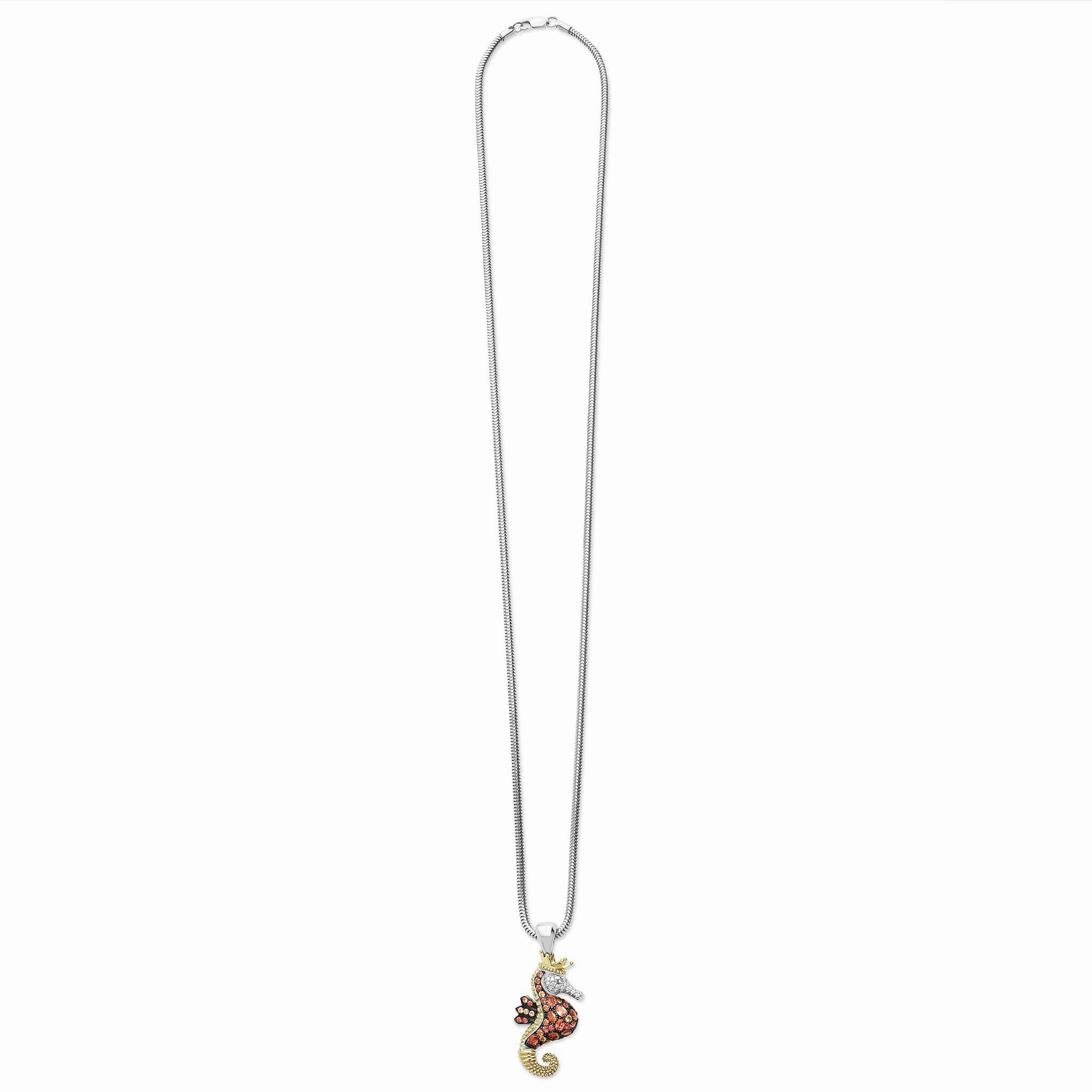 Rare Wonders Orange Sapphire and Diamond Seahorse Pendant Necklace