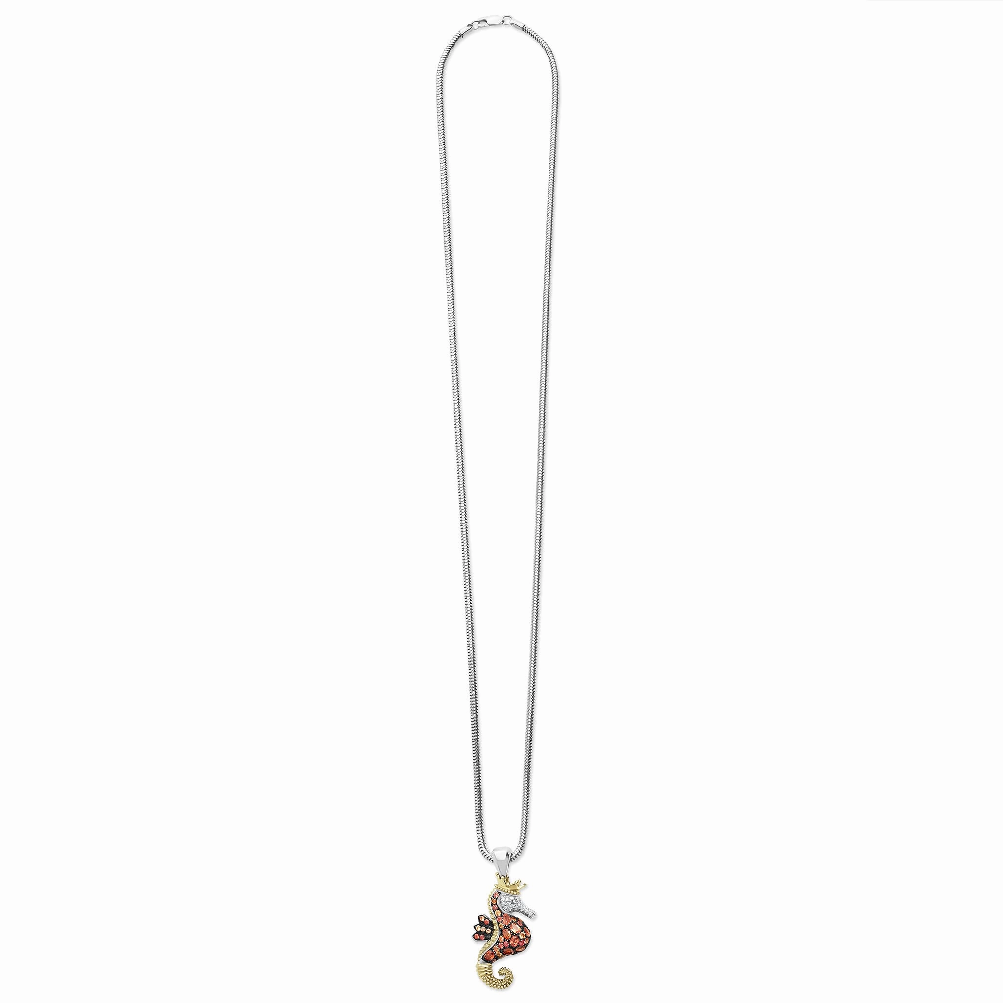 Rare Wonders Orange Sapphire and Diamond Seahorse Pendant Necklace